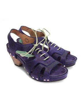 Fluevog Joni Sandals – Purple & Green Retro Heels, Worn Once